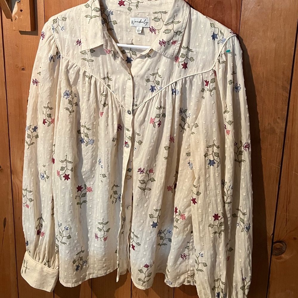 Cream Flower Print Wonderly Top